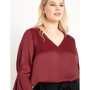 Eloquii Pintuck Sleeve Satin Blouse in Cabernet NWT size 14